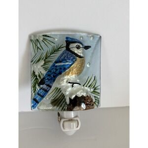 Night Light Glass Hand Painted Blue Jay bird